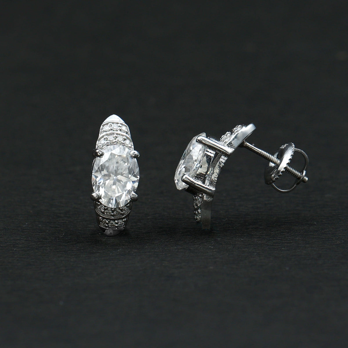 2 Carat Oval Lab Grown Diamond Vintage Style Stud Earrings