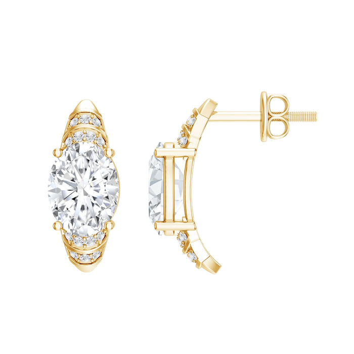 Oval lab-grown diamond vintage style stud earrings by Rosec Jewels, featuring sparkling 2-carat diamonds in a classic setting.