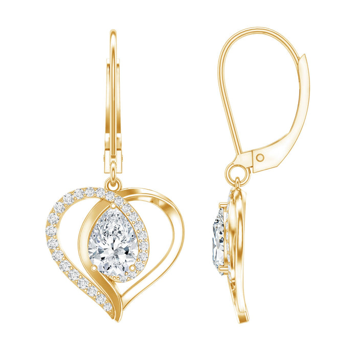 Certified 5x7mm pear-shaped lab-grown diamond heart drop earrings by Rosec Jewels featuring elegant sparkle and delicate design.
