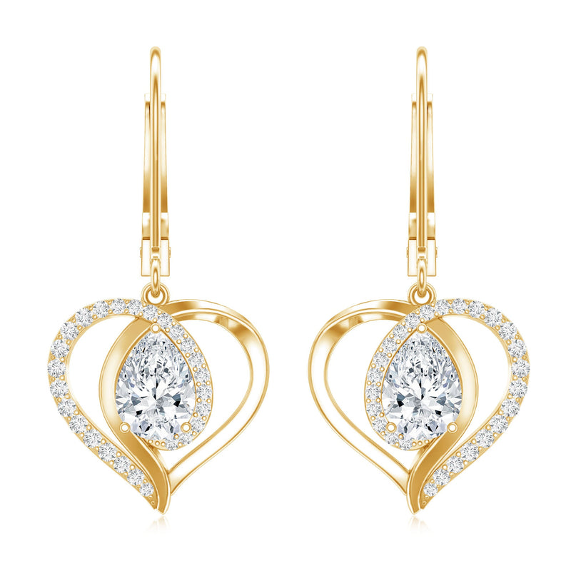 Rosec Jewels 5x7mm pear-shaped lab-grown diamond heart drop earrings with sparkling gemstones and elegant design.