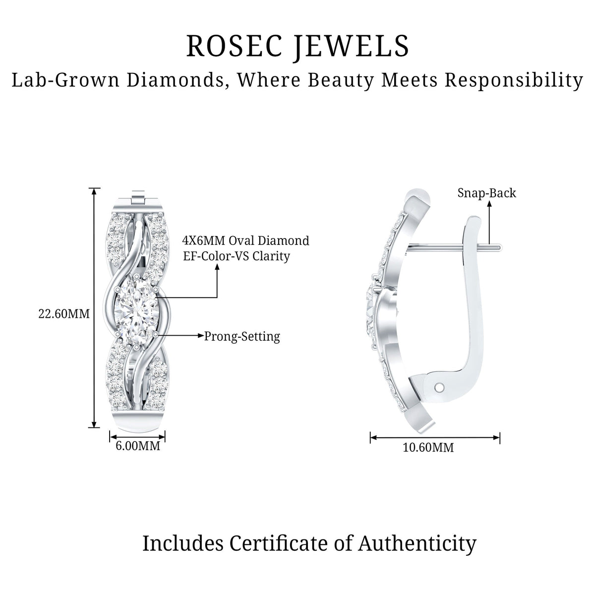Certified Lab 4X6 mm Oval Diamond Infinity Earrings