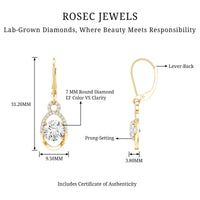 Certified 7 MM Round Lab Grown Diamond Drop Hoop Earrings