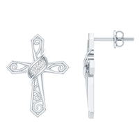 Certified Lab Grown Diamond Cross Art Deco Stud Earrings