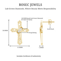 Certified Lab Grown Diamond Cross Art Deco Stud Earrings