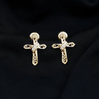 Certified Lab Grown Diamond Cross Art Deco Stud Earrings