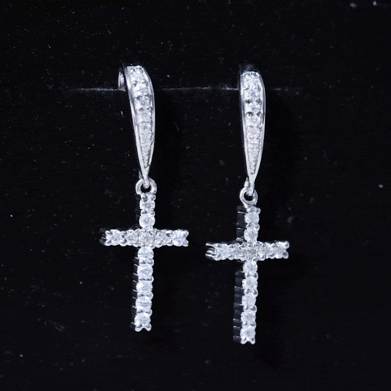 Rosec Jewels lab-grown diamond cross fish hook earrings featuring yellow diamonds and elegant sterling silver hooks.