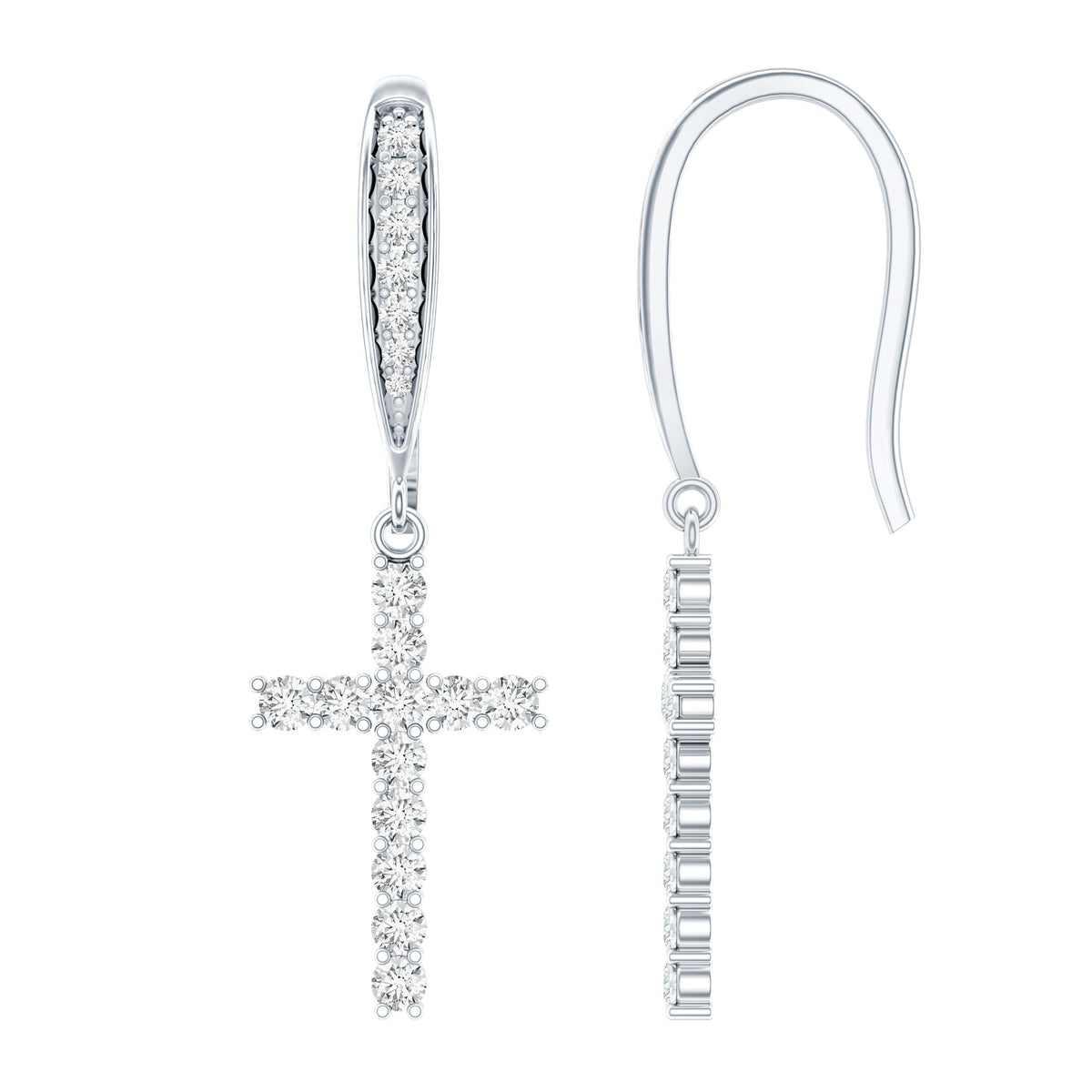 Certified Lab Grown Diamond Cross Fish Hook Earrings