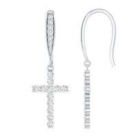 Certified Lab Grown Diamond Cross Fish Hook Earrings