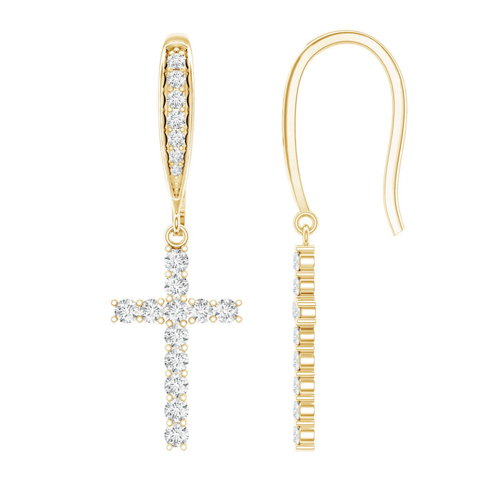 Lab grown diamond cross fish hook earrings by Rosec Jewels featuring sparkling diamonds on elegant silver hooks.