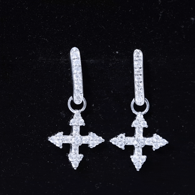 Yellow lab-grown diamond cross drop earrings for women by Rosec Jewels, featuring sparkling diamond accents and elegant design.