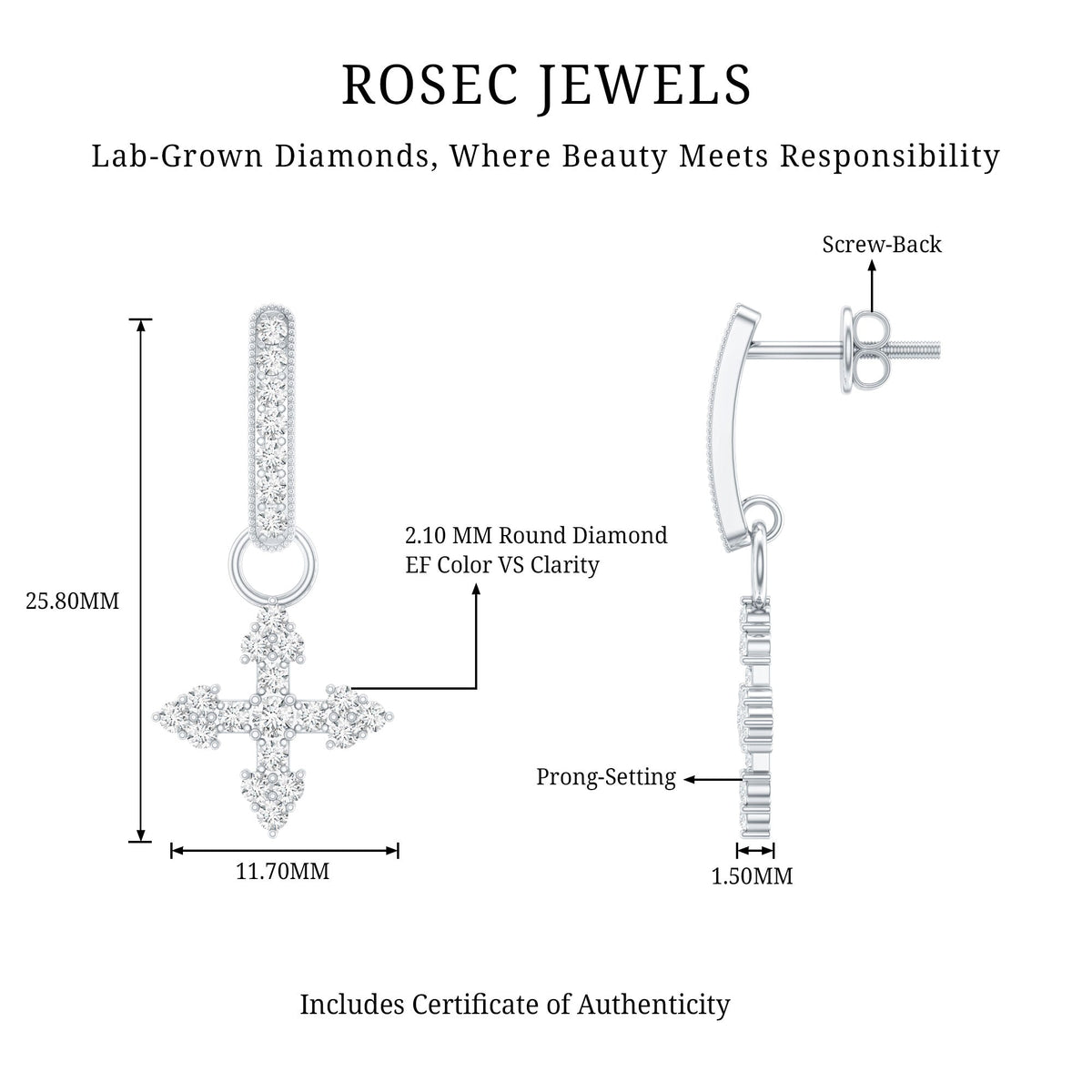 Certified Lab Grown Diamond Cross Drop Earrings For Her
