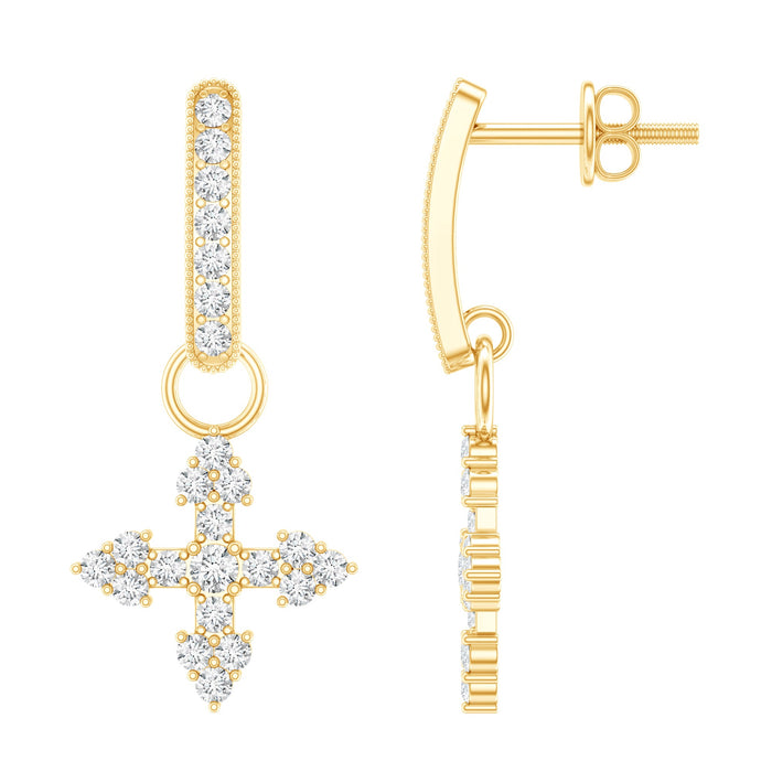 Rosec Jewels lab-grown diamond cross drop earrings for women with sparkling diamonds and elegant design.