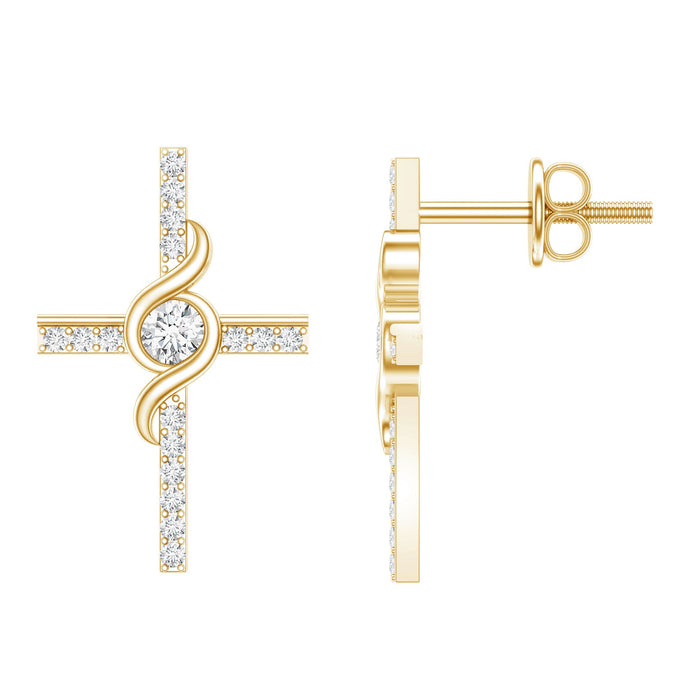 Lab grown diamond religious cross earrings by Rosec Jewels featuring sparkling cross-shaped earrings in a detailed design.