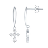 Lab Grown Diamond Cross Drop Earrings With Screw Back