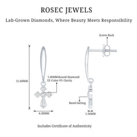 Lab Grown Diamond Cross Drop Earrings With Screw Back