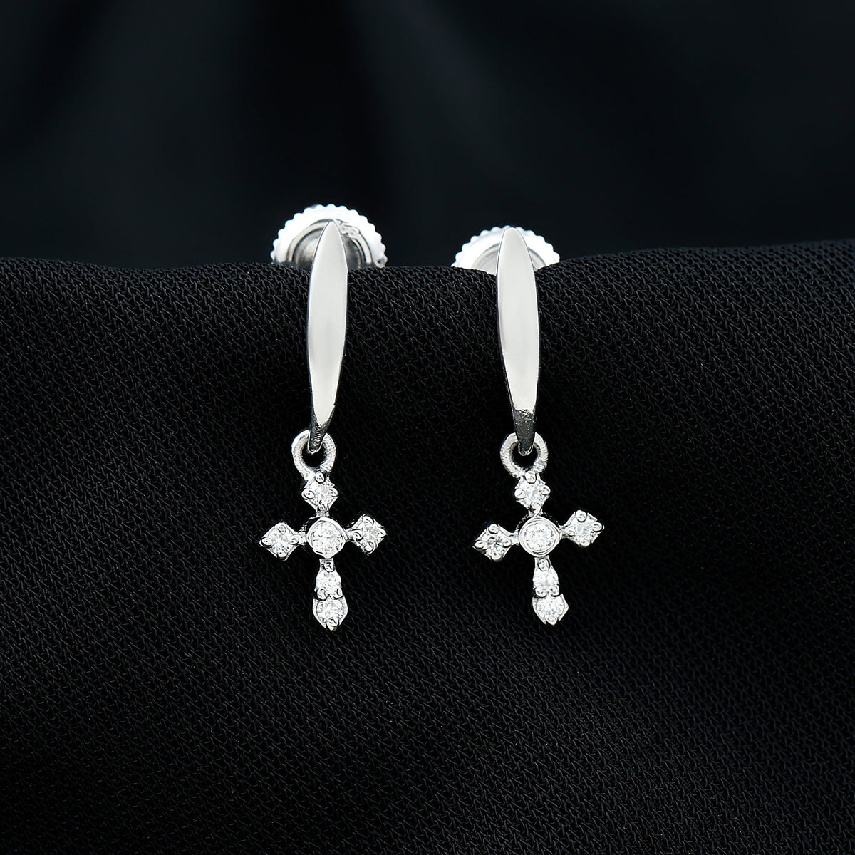 Lab Grown Diamond Cross Drop Earrings With Screw Back