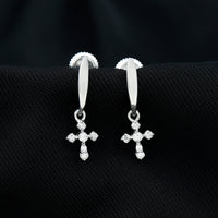 Lab Grown Diamond Cross Drop Earrings With Screw Back
