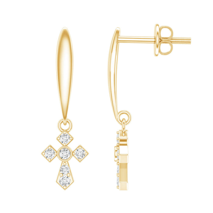 Lab grown diamond cross drop earrings by Rosec Jewels with screw back, featuring sparkling diamonds and elegant cross design.