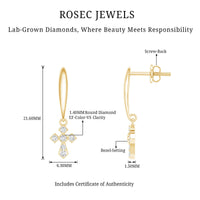 Lab Grown Diamond Cross Drop Earrings With Screw Back