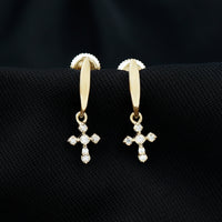 Lab Grown Diamond Cross Drop Earrings With Screw Back