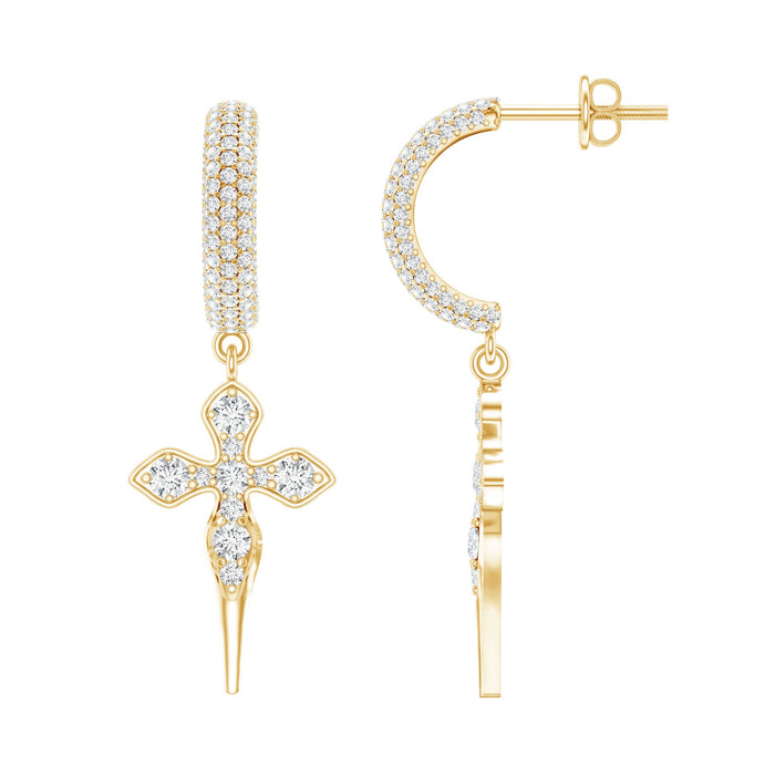 Lab grown diamond designer cross earrings with screw back from Rosec Jewels, featuring sparkling diamond accents and silver-toned metal.