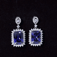 18 Carat Lab Blue Sapphire Wedding Dangle Earrings