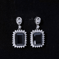 18 Carat Emerald Cut Lab Grown Black Diamond Statement Earrings in Silver