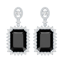 18 Carat Emerald Cut Lab Grown Black Diamond Statement Earrings in Silver