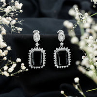 18 Carat Emerald Cut Lab Grown Black Diamond Statement Earrings in Silver
