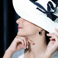 18 Carat Emerald Cut Lab Grown Black Diamond Statement Earrings in Silver