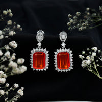 Certified 18 Carat Lab Grown Orange Sapphire Statement Earrings in Silver