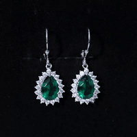 Certified Lab Grown Emerald Hoop Drop Earring in Silver
