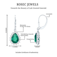 Certified Lab Grown Emerald Hoop Drop Earring in Silver