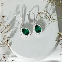 Certified Lab Grown Emerald Hoop Drop Earring in Silver