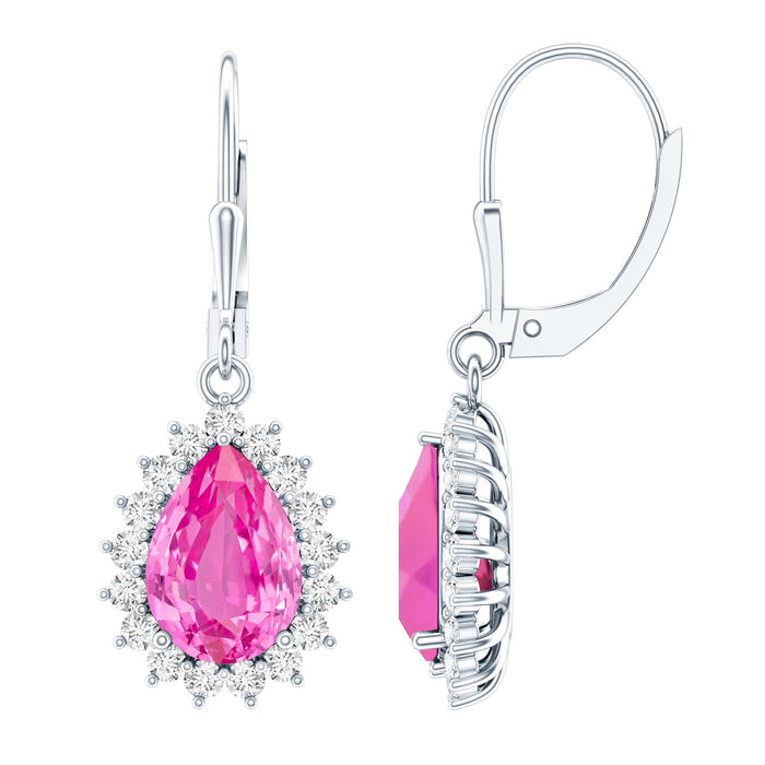 Rosec Jewels 5 Carat Lab Grown Pink Sapphire drop earrings in silver, featuring sparkling pink sapphires and elegant silver setting.