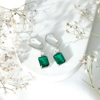 Sterling Silver 6.5 Carat Lab Grown Emerald Drop Earrings For Women