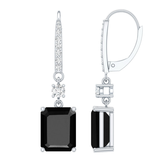 Black diamond dangling earrings by Rosec Jewels featuring 6-carat lab-grown black diamonds with a sleek, elegant design.