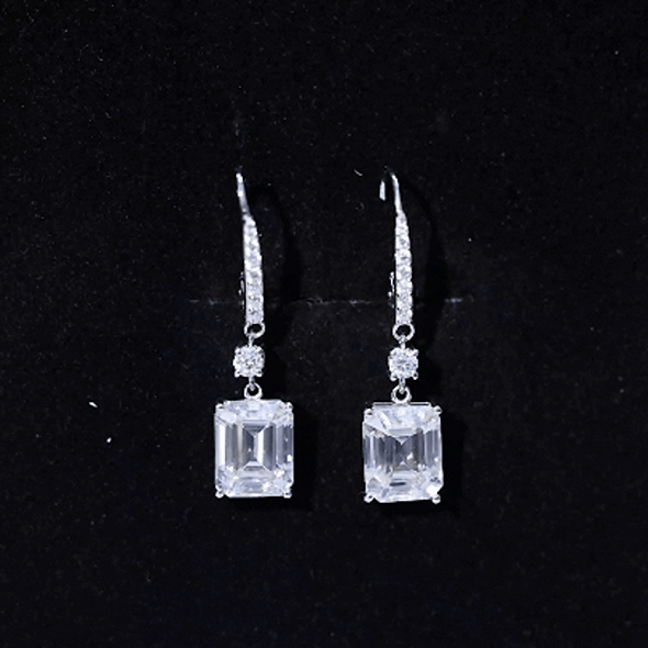 Certified 7 Carat Moissanite silver dangle earrings for women with sparkling white stones, elegant jewelry by Rosec Jewels