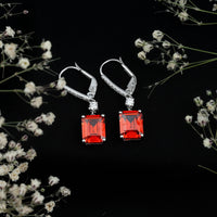 5.5 Carat Emerald Cut Lab Created Orange Sapphire Hoop Drop Earrings