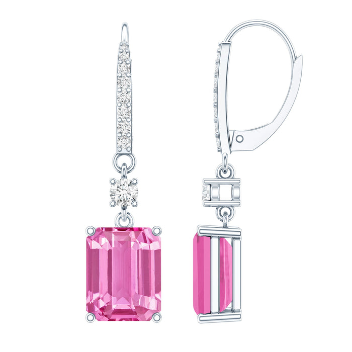 Lab-grown pink sapphire bridal earrings in silver with 5.5 carats, featuring elegant Rosec Jewels design and sparkling gemstone details.