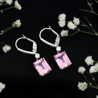 Certified 5.5 Carat Lab Grown Pink Sapphire Bridal Earrings in Silver