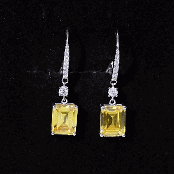 Lab grown yellow sapphire teardrop dangle earrings for women, featuring 5.5 carats of vibrant yellow sapphires and elegant design