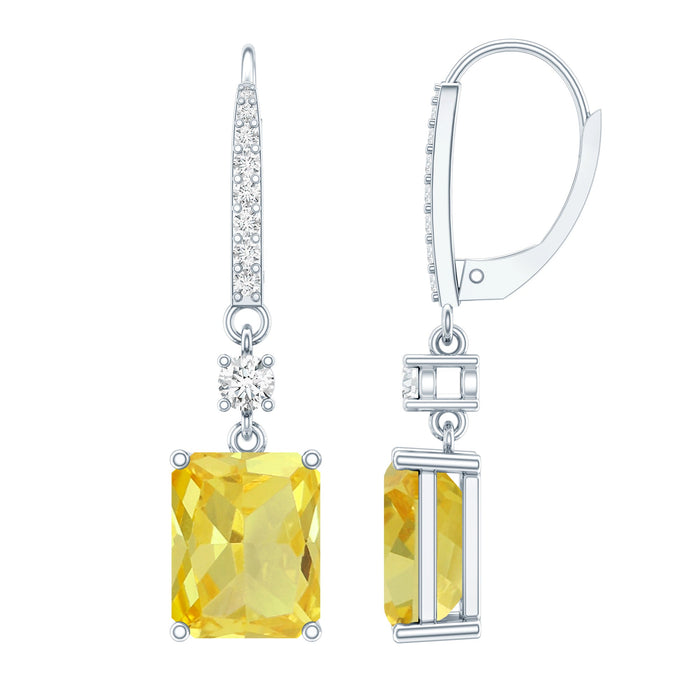 Yellow sapphire teardrop dangle earrings for women by Rosec Jewels, featuring 5.5 carats of lab-grown yellow sapphires.
