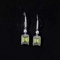5.5 Carat Emerald Cut Lab Grown Green Sapphire Drop Earrings in Silver