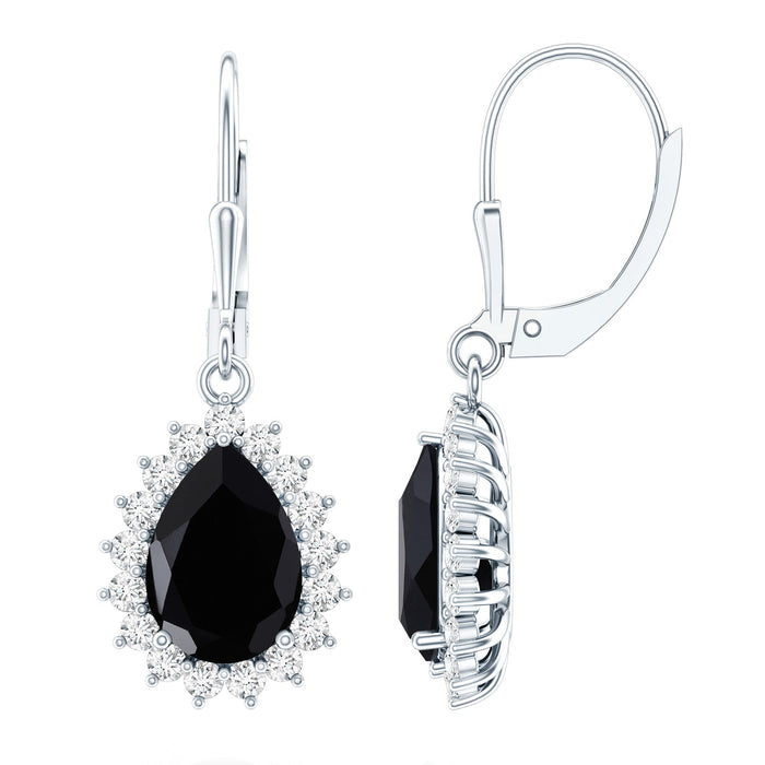 Lab grown black diamond teardrop dangle earrings for women by Rosec Jewels, featuring 3.6 carats of sparkling black diamonds.