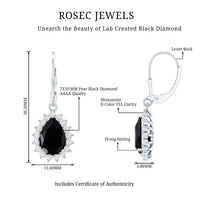 Certified 3.6 Carat Lab Grown Black Diamond Teardrop Dangle Earrings for Women