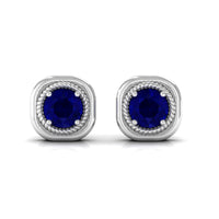 Blue Sapphire Solitaire Stud Earrings with Rope Frame Embellishment