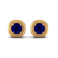 Blue Sapphire Solitaire Stud Earrings with Rope Frame Embellishment