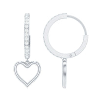 Genuine Diamond Heart Drop Earrings Hoop