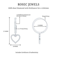 Genuine Diamond Heart Drop Earrings Hoop